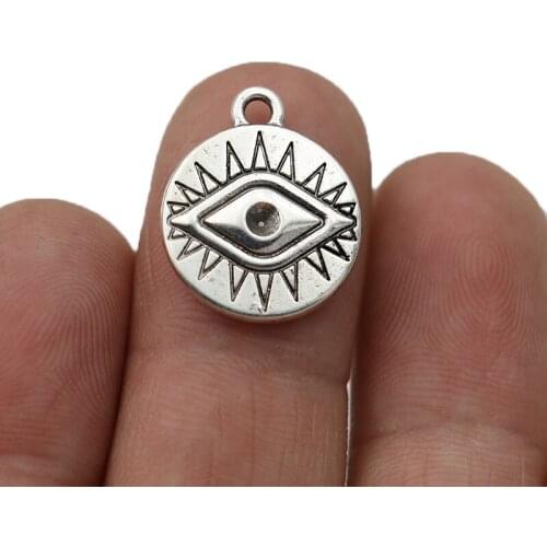 20PCS Tibetan Silver Plated Evil Eye Charms Pendants for Jewelry Making Bracelet DIY Accessories 16mm