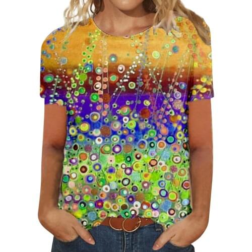 Plus Size Womens Tops And Blouses Womens Fashion Round Neck Dazzling 3d Printing Short-sleeved Tops Blusas Mujer De Moda 2021