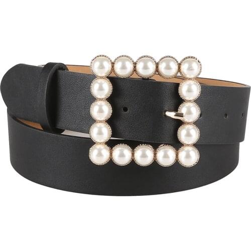 Pearl Buckle belt for Women Luxury Diamond PU Leather Strap Jeans Decorative Belt Party Harajuku Designer Belts for Womens