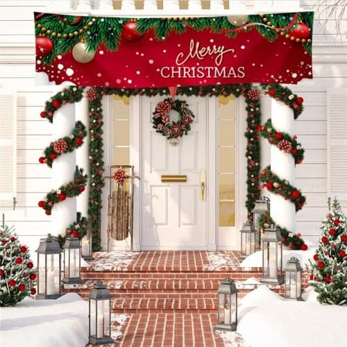 Merry Christmas Home Decoration Wall Banner New Year Festival Ornament Entrance Gate Advertising Wall Screen With 4 Hooks Free