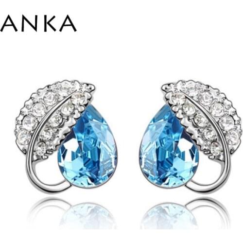 Brinco Real Pendientes Free Shipping Wholesale Tree Leaf Earrings Stud Piercing Ear Crystals from Austria # 83755