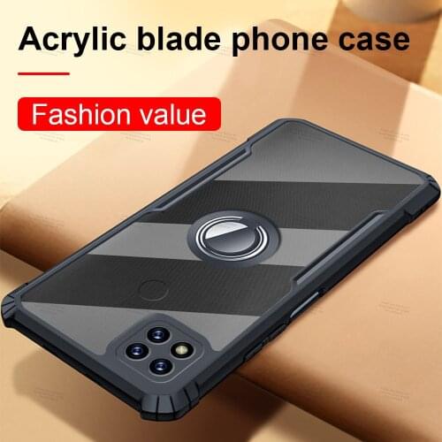 Silicone Edge Acrylic Back Cover For Xiaomi Redmi 9 9A 9T 9C NFC Shockproof Stand Ring Cover for redmi redmy 9c 6.53inch coque