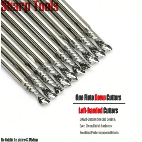3.175X6MM -Smooth Single Flute Down Cut carbide endmill, for acrylic plastics woodworking, NEW Left-Hand spiral cutter