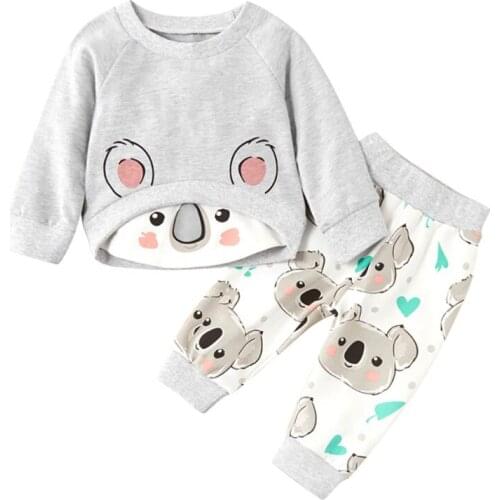 Spring Autumn Baby Girl Clothing Set Infant Cartoon Print T shirt Top +Trousers 2-piece Suit Toddler Kids Cute Clothes Outfits