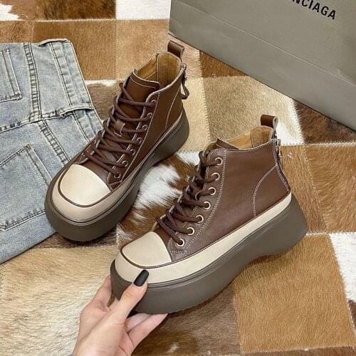 Plush Botas Women Motorcycle Ankle Boots Wedges Female Lace Up Platforms Autumn Winter Soft Leather Shoes Woman Botas Mujer