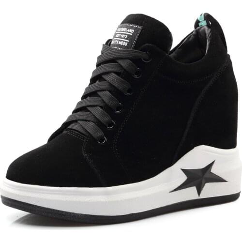 Thick bottom heighten casual shoes female 2018 spring new frosted leather joker 32-40 single shoes 18320