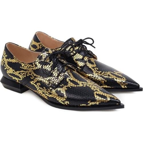 Snake Style Pointed Toe Women Oxford Shoes Lace Up Spring Autumn Ladies Shoes Flat Casual Office Shoes Large Size 50