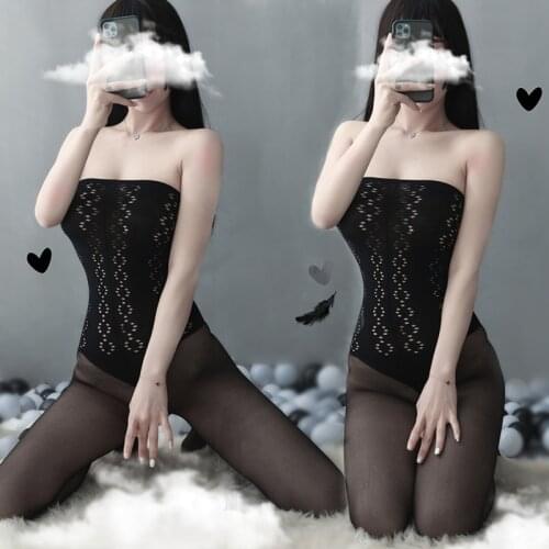 Women Sexy Lingerie Porno Open Crotch Hollow Stockings Transparent Pantyhose Body Suit Mesh Nude Garter Belt Erotic Black Tights
