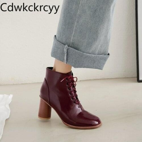 Winter The New fashion Round head Round heel Martin boots student Lace up Handsome Plus cashmere Keep warm High heel Women boots