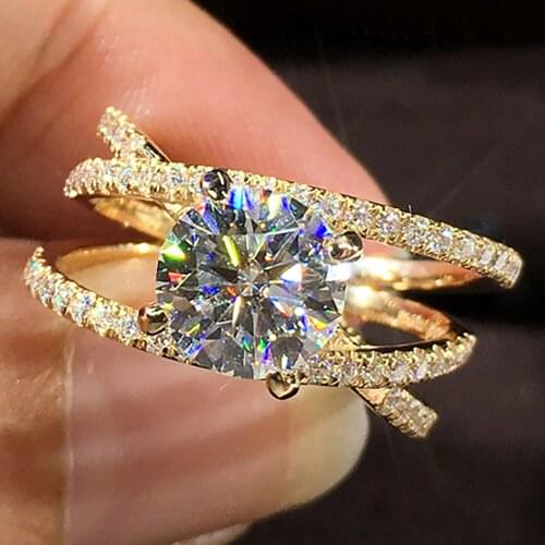 14K Au585 Gold Women Ring Moissanite Diamonds 1 2 3 45 Carat Round 3 Circles Intersect Wedding Party Engagement Anniversary Ring