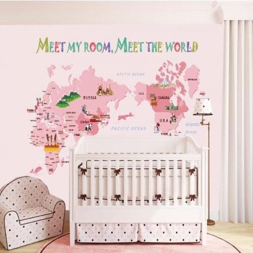 3D photo wallpaper Pink map cartoon murals hand painted children room wallpaper Background wall decoration mural