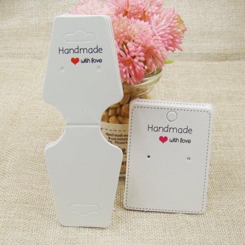 500pcs +500pcs earring card 2 color White&kraft paper jewelry set card print handmade with love jewelry necklace display cards