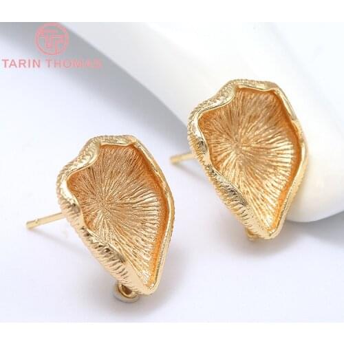 6PCS 15x18MM Hole 1.5MM 24k Gold Color Brass Leaf Leaves Stud Earrings DIY High Quality Jewelry Findings Accessories