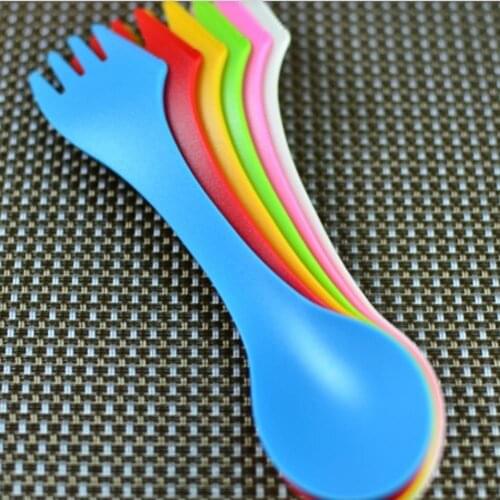 6 Pcs Spoon Fork Knife 3 in 1 Cutlery Camping Hiking Spork Combo Travel Utensils Gadget Set