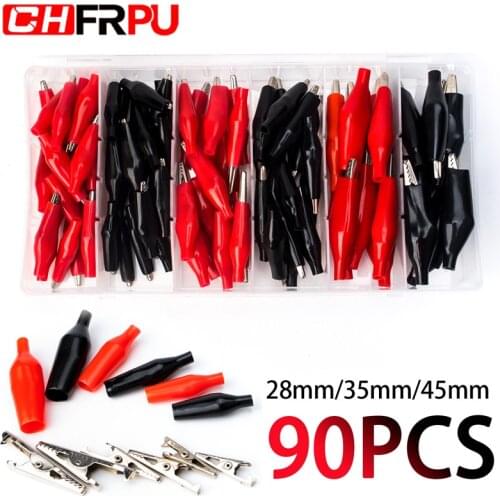 90PCS Metal Crocodile clip Electrical test probe insulation Plastic sheath Red Black Car emergency connector crimps for wires
