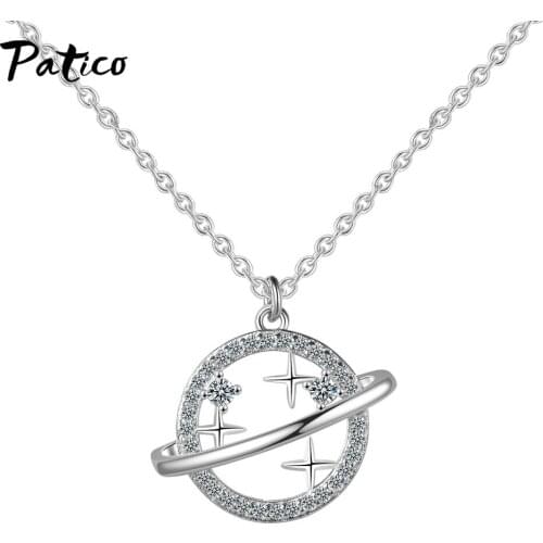 925 Sterling Silver Geometric Round Moon Stars Pendants Necklace Trendy Elegant Necklaces Fine Jewelry for Women