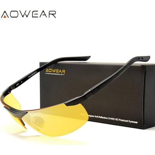 AOWEAR Luxury Polarized Night Vision Glasses for Men Aluminum Yellow Big Sports Style Car Driver Sunglasses for Night Driving