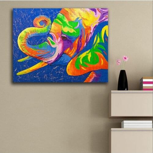 Large size Printing Oil Painting Colorful adult elephants wall art canvas prints pictures for living room and bedroom No Frame