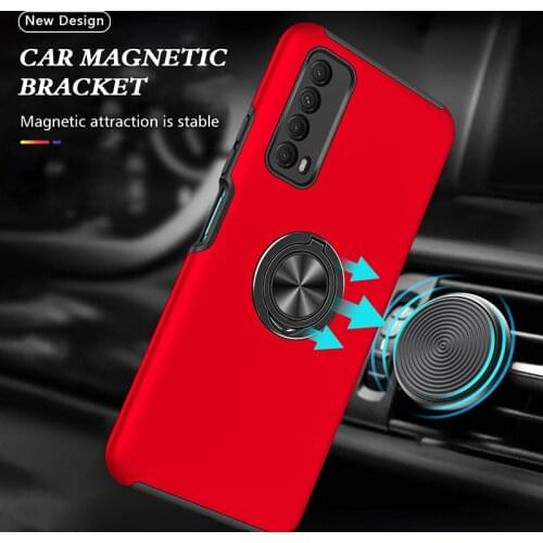 Armor Shockproof Case For Huawei Y7A P Smart 2021 Magnetic Metal Ring Stand Holder Soft TPU Hard PC Shell Protective Back Cover