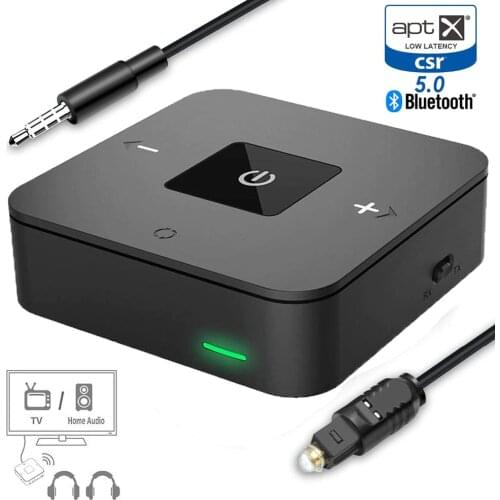 Dual Link Bluetooth 5.0 Aptx Low Latency 3.5mm SPDIF Optical Audio Transmitter Receiver Wireless TV PC Speaker Music Adapter