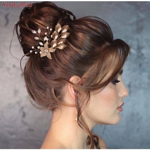 YouLaPan HP307 Bridal Hair Comb with Alloy Leaf Handmade Bridesmaid Woman Hair Tiara Wedding Accessories Head Piece for Brides