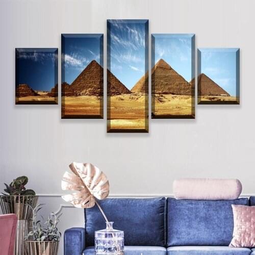 HD Print Posters Home Decoration Modular Pictures Modern 5 Pieces Pyramid Scenery Landscape Wall Art Canvas Paintings Framework