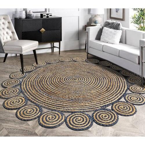 Chinese Style Hand-woven Round Jute Rug Living Room Tea Table Sisial Tatami Area Rug Sofa Floor Mat Bedroom Bed Circle Carpet