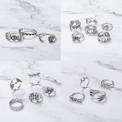 Trendy Ethnic Geometric Face Open Rings Set For Women Men Fashion Sun Moon Star Rings Female Male Ring Jewelry Gift