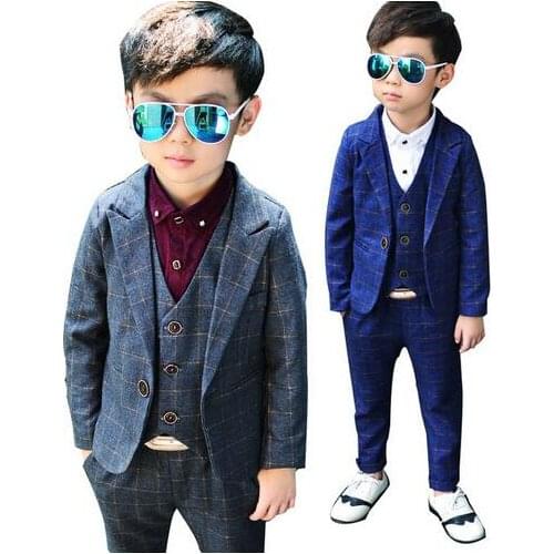 3PCS Flower Boys Suits Clothes Children Birthday Party Costume Boys Formal Suits Jacket+Vest+Pants Kids Weddings Clothing Set