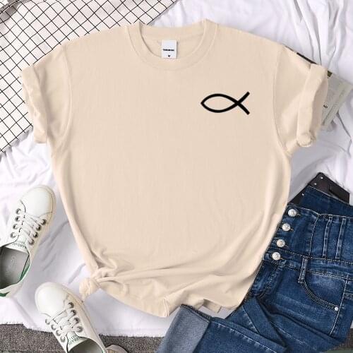 Creative one-stroke Patterned Fish Print Women Tshirt Home Soft T Shirt Simple o-neck Short Sleeve Anime Summer Woman T-shirt