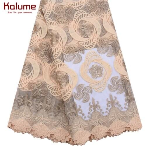 Kalume New Fashion African Milk Silk Lace Fabric Top Sale French Mesh Lace Stoned Nigerian Tulle Lace Fabric For Dress Sew F1915