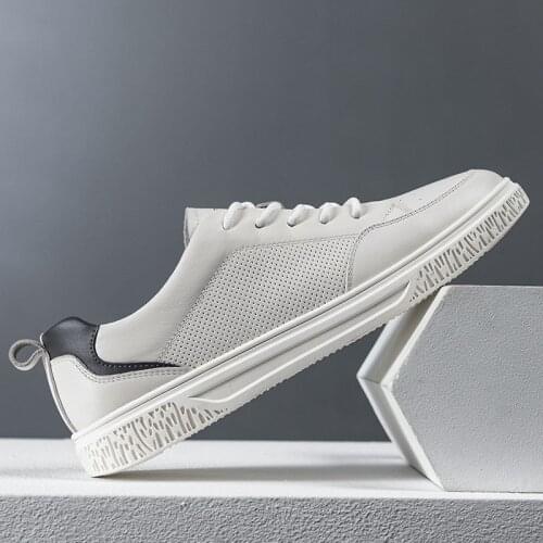 Mens leather white suede leather board shoes white shoes breathable soft sole pure white casual shoes