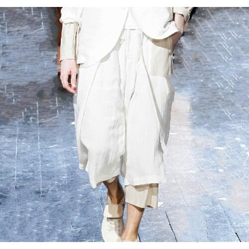 27-44 NEW Mens Fashion personality loose wide leg pants cotton hemp breathable double pants seven pants plus size costumes