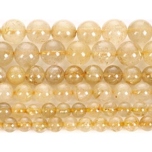 Natural Stone Yellow Hair Crystal Quartz Charm Round Loose Beads For Jewelry Making DIY Bracelet Necklace Earring Strand 4-12MM