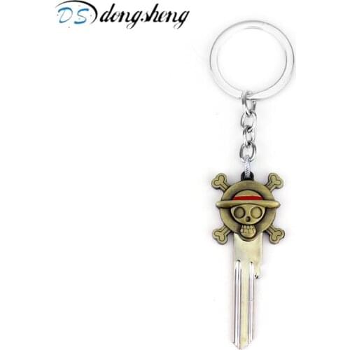 New Fashion Japanese Anime Luffy Skull Design Key Shape Keychains Keyrings For Men Women Kids Gift