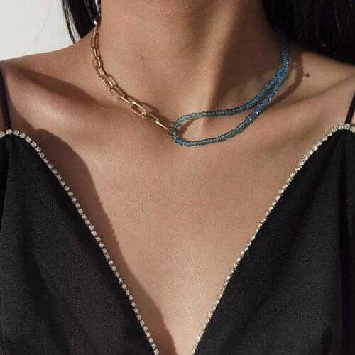 Vintage Creative Asymmetric Acrylic Beads Thick Chain Choker Necklace Women Geometric Neck Chocker Clavicle Necklace Jewelry