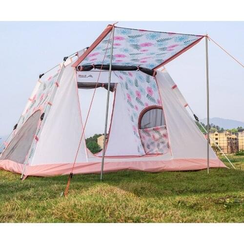 3-4 People Large Space Family Printing Automatic Tent Quick Opening Sunshade Sunscreen PU1500 Camping Picnic Tents