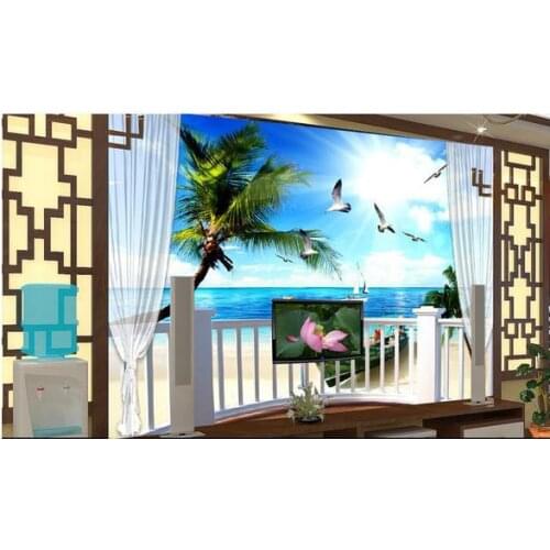 Custom photo wallpapers 3d mural wallpaper for Living room 3D balcony sea tree landscape TV background wall papers home decor