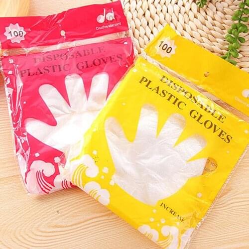 100Pcs Transparent Plastic Disposable Gloves DiningThickening Beauty Housework Bathroom Sanitary Kitchen Cooking Cleaning