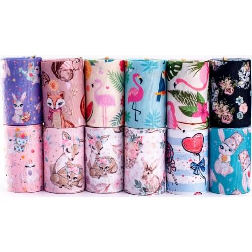 Random set 10yds/lot 3'' 75mm animals pattern printed grosgrain ribbon,each is 2y