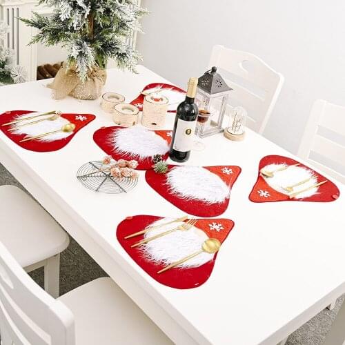 5-6PC/Set Christmas 2020 Placemat Tablecloth Dinning Table Runner Placemat Santa Claus Xmas New Year Tablecloth Table Flag