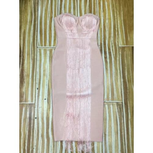 Pink Strapless Bodycon Bandage Dress Elastic Sheath Celebrity Party Club Dress 2019 Summer Casual Long Dress Vestidos