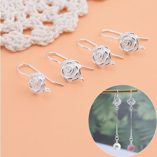 925 sterling silver jewelry accessories rose ear hook flower ear hook handmade DIY homemade earring accessories