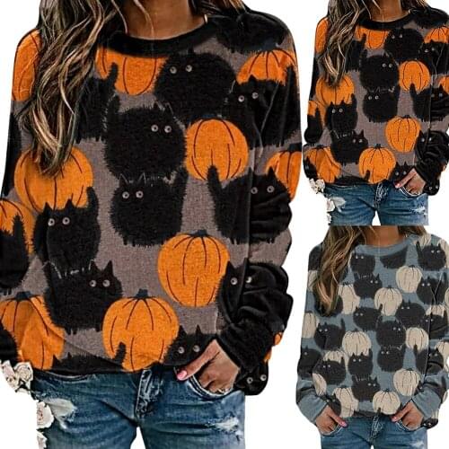 2020 Halloween Pumpkin Print Knit Sweater Ladies Sweatshirt Fashion Loose Casual Comfortable Long-sleeved Round Neck Sweater