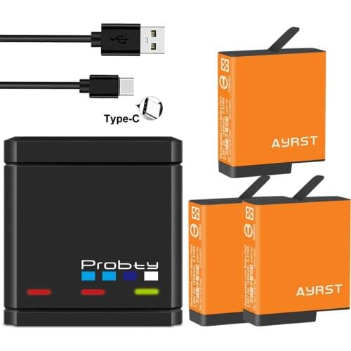 1680mAh For GoPro Hero 7 Hero 6 Hero 5 Battery + Type C USB Triple Charger rechargeable for GoPro Hero 7 6 5 Black Cameras