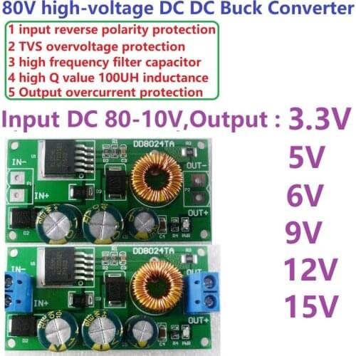 High-Voltage EBike DC-DC Converter Buck Step-Down Regulator Module 80V 72V 64V 60V 48V 36V 24V to 15V 12V 9V 6V 5V 3.3V