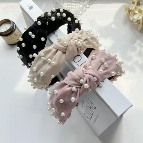 New Fashion Girls Headband Pearls Inlay Solid Hair Band Women High Quality Turban Autumn Headwear Hair Accessories Wholesale