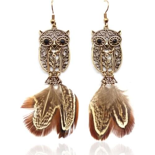 Dream catcher earrings Owl Bohemia Drop earrings Animal Danglers Ethnic Elegant Elegant Gift Handemade Jewelry For women