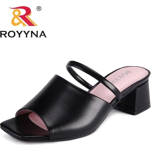 ROYYNA New Popular Style Women Slippers Microfiber Femme Summer Shoes Hoof Heels Lady Slides Comfortable Light Free Shipping