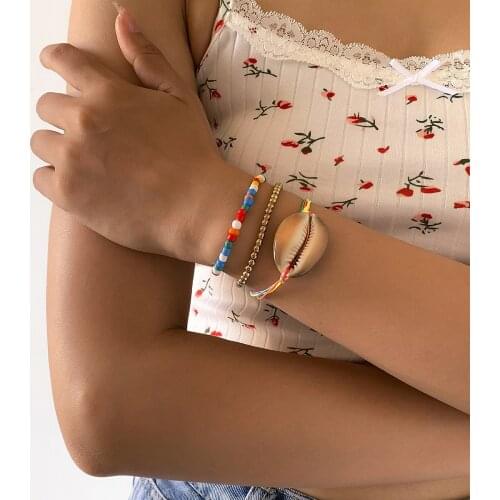 Pastoral style hand-woven beaded suit bracelet personality geometric shell rice bead hand jewelry for women wholesale